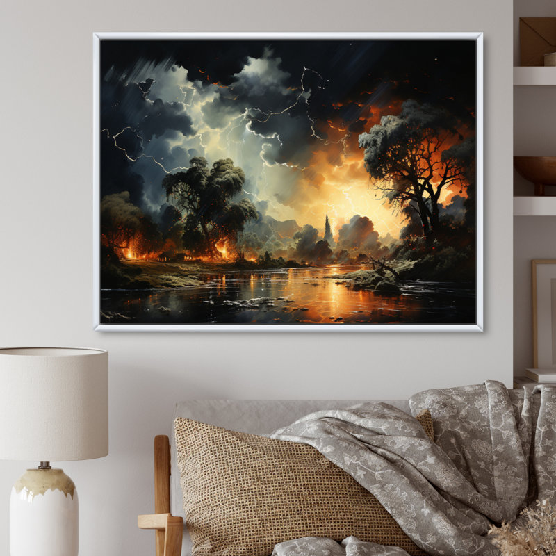 Storm Electric Dance I - Landscapes Wall Decor, Cadre flottant blanc, H 16 po x l 32 po x P 1 po