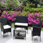 Ensemble de 4 ensembles de patio avec coussins beiges élégants pour l'extérieur, 2 fauteuils et un tiroir de table d'appoint en verre trempé-121070646