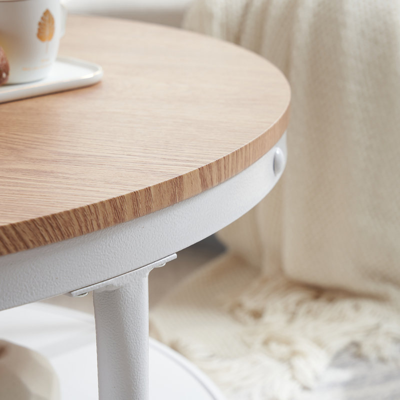 Table basse vintage rétro à 2 niveaux, Bois naturel, H 18,3 po x l 31,5 po x P 31,5 po