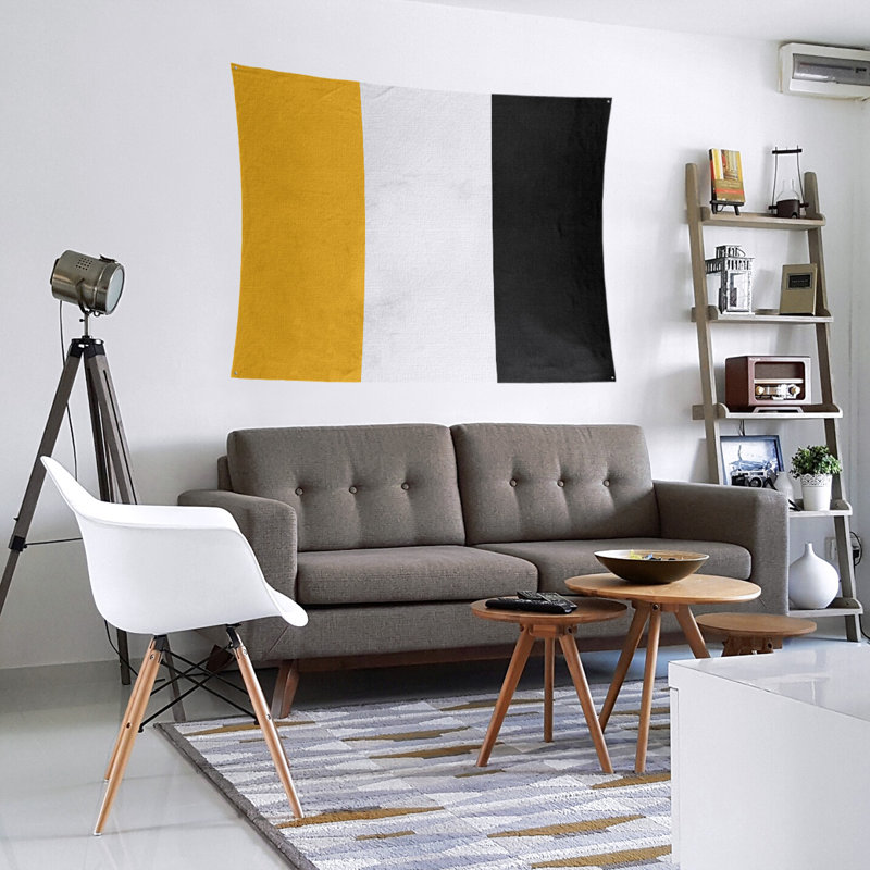 Tapisserie de polyester Pittsburgh, Pittsburgh Gold / blanc / noir, H 68 po x l 80 po