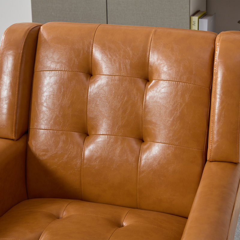 Chaise d'appoint rembourrée Meli 2 pièces, Similicuir brun clair