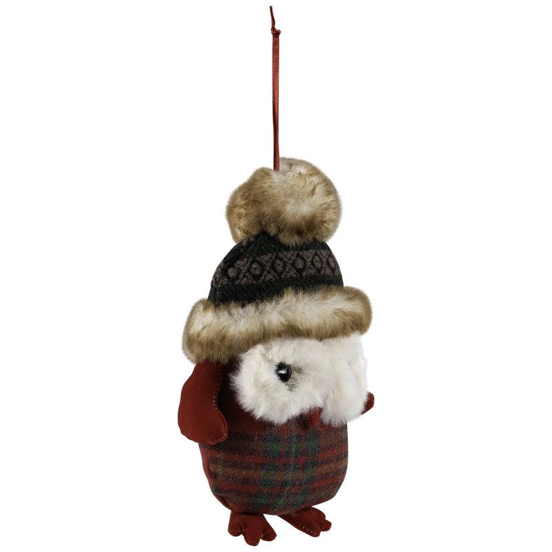 Plush Baby Owl In Plaid Christmas Ornament