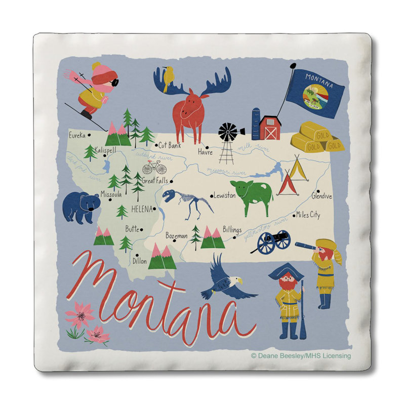 Montana 4 Piece Tumbled Tile Coaster Set