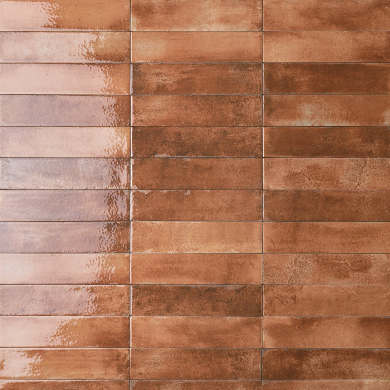 Mojave 2" x 10" Zellige Porcelain Wall Tile, Cotto Orange Brick