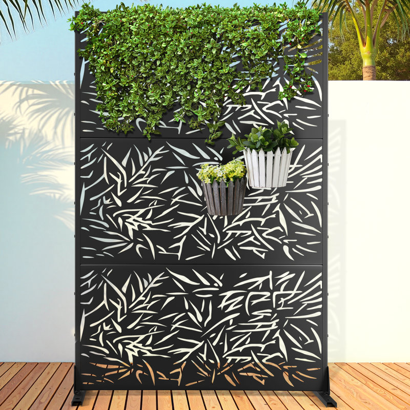 Paravent en métal de 183 cm de hauteur - Panneau de clôture autoportant avec support pour patio, balcon ou terrasse.