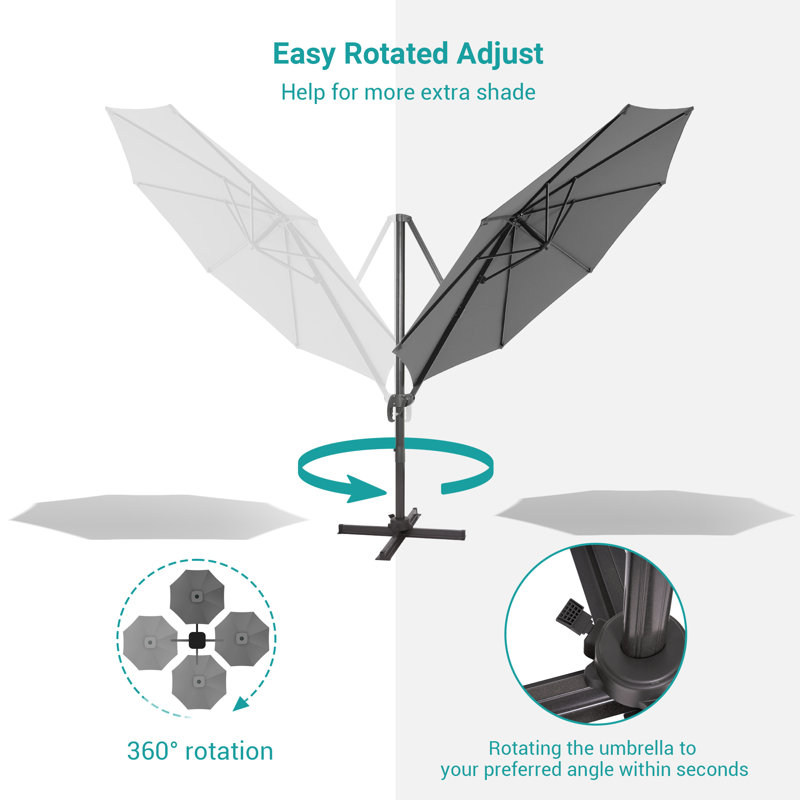 Parasol en porte-à-faux 119 po Seydina, Gris