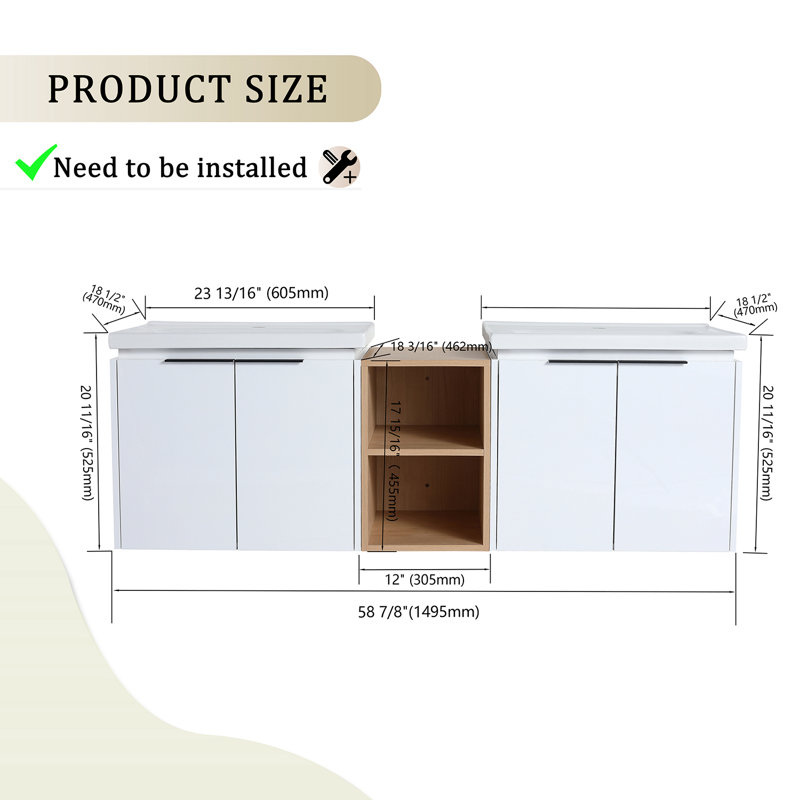 Meuble-lavabo double 59,6 po Gabryell