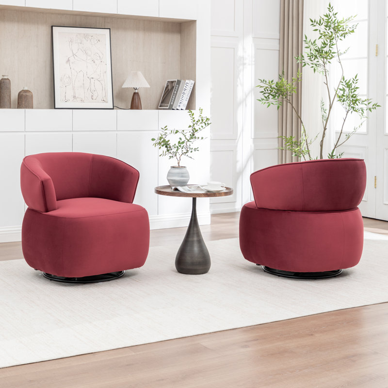 Olevide Swivel Barrel Chair, Red Velvet