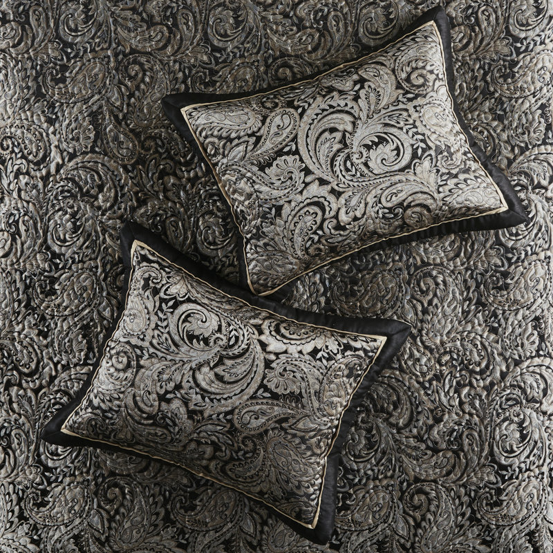 Collection de 5 pièces, très grand, couvre-lit noir très grand tissé élégant, Noir