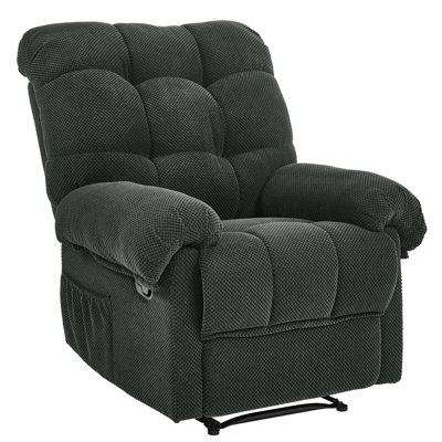 Dark Gray Recliner  Chair, Overstuffed Armchair, Manual Recliner, Living Room Seating, Reading Chair, Padded Footrest, Home Theater Seating, Ergonomic Lounge Chair, Soft Fabric Recliner,  Furniture.
