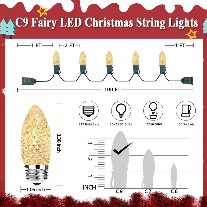 The Holiday Aisle® 100FT 50 LED Indoor Outdoor Christmas String Light For House Roof Patio Tree, White
