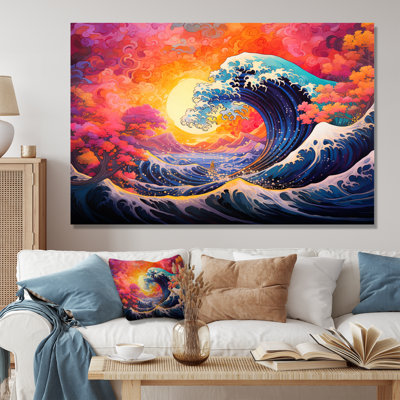 Coucher de soleil japonais sur les vagues de Kanagawa 4 - Art mural japonais