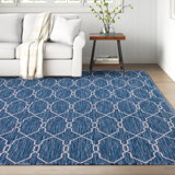 Heathcliff Geometric Navy Blue/Ivory Indoor / Outdoor Area Rug