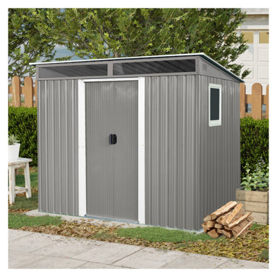 Remise de rangement extérieure en métal 8 pi x 6 pi avec fenêtre, gris