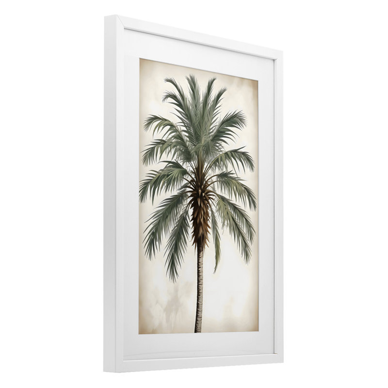 Palmier à plumes centré encadré sous verre, design par LSR Design Studio, H 23 po x l 17 po, Cadre blanc côtier