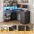 L Shaped Gaming Computer Desk with 6 Fabric Drawers, Corner Gaming Desk with Open Shelves, Home Office PC Table with Power Outlets & LED Lights, 58.3"l*54.3"h, Black-2046005966