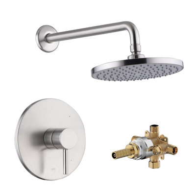 Euro Collection Shower Trim Only: 8" Round Shower Head, Single Handle Set & Rough-in Valve Included - Brushed Nickel