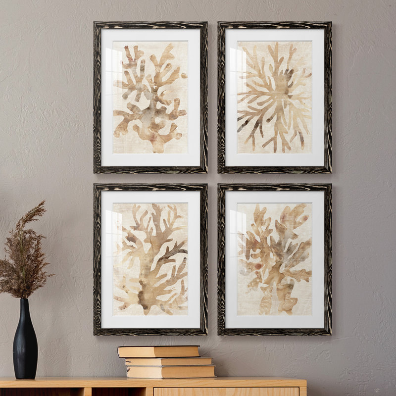 Parchment Coral I - ensemble de 4 reproductions de cadres photo, Noir, H 37,5 po x l 110 po x P 1,5 po
