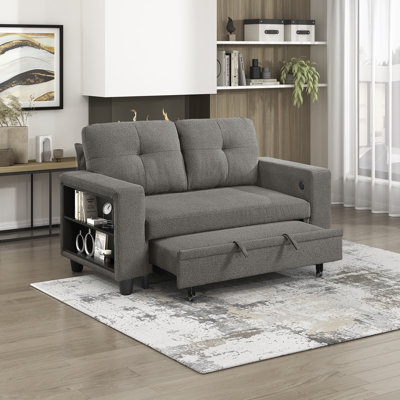 Oclair 56.5" Modern & Contemporary Boucle Loveseat with Convertible Pull-Out Sleeper Bed, Integrated USB Multi Charging Ports by Ebern Designs