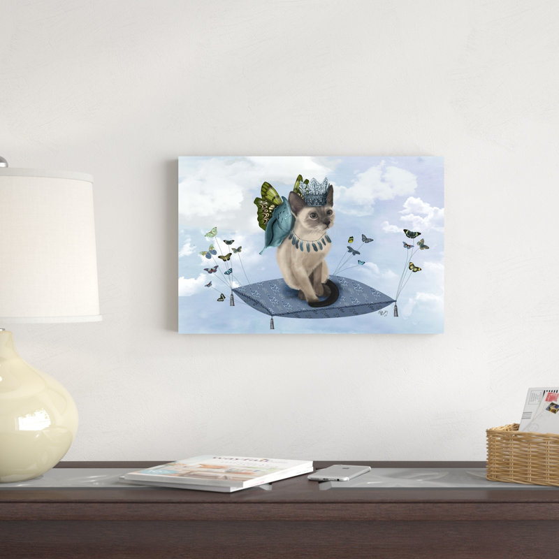 Chat sur coussin avec papillons, H 12 po x l 18 po x l 1 po