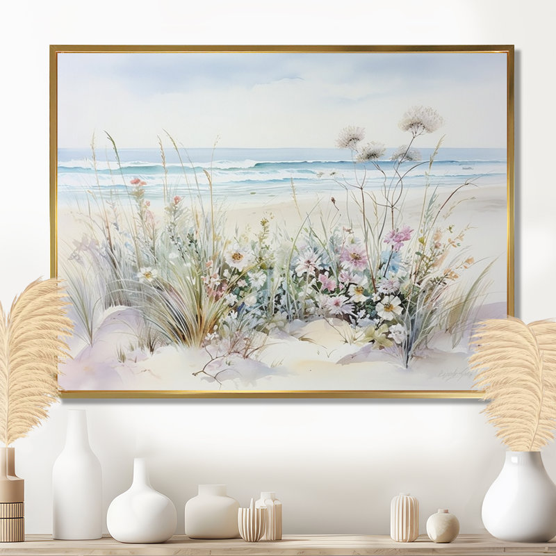 Wildflowers On The Beach II, 16" H x 32" W, Floater Framed Print, Gold