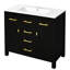 Meuble-lavabo de salle de bain avec lavabo en céramique, armoire moderne 36 po à 4 tiroirs et 2 portes à fermeture en douceur, bois massif, lavabo d'apparence noire, couleur-728353266