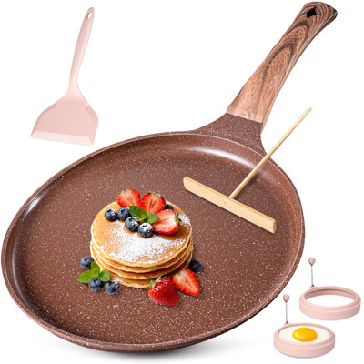 Aosion Crepe Pan Nonstick 11 Inch,dosa Tawa Creamic,tortilla Pan For Pancake Steak Crepe Salmon,flat Pan With Ergonmic Handle For All Stoves Top,brown