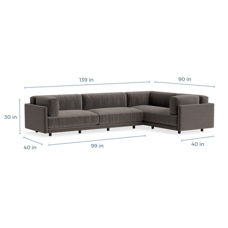 MTO - Sunday L Sectional Sofa, Left, Storm Velvet