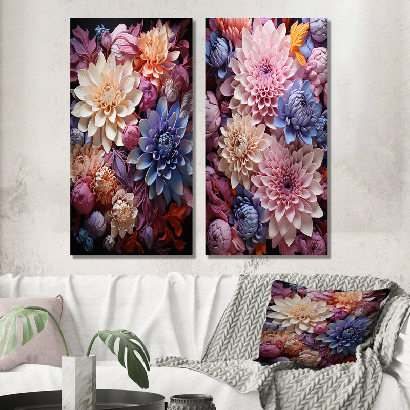 Enchanted Visions Mums Florals - Ensemble de 2 décorations murales de mamans, H 28 po x l 25 po, Toile tendue