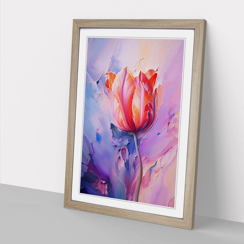 Tulip Flower Abstract - Single Picture Frame Print on Wood, Oak Framed, 64cm H x 46cm W