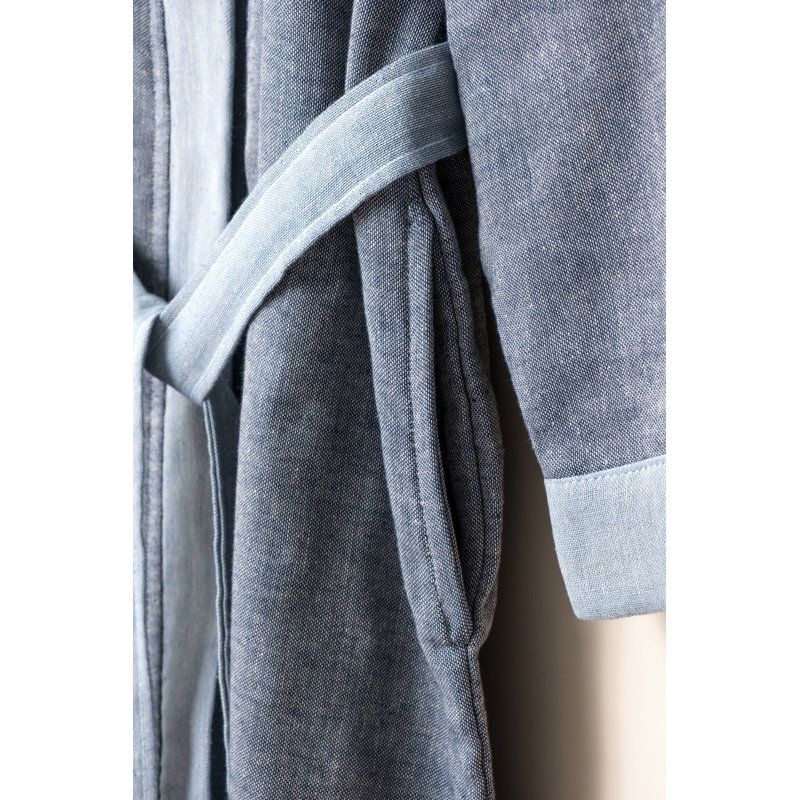 Peignoir 100% coton mi-mollet avec poches, P / M, Bleu