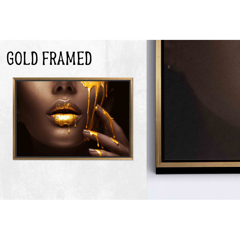Impression sur toile «Golden Woman»: élégante décoration murale en verre trempé, toiles à cadre doré 1P