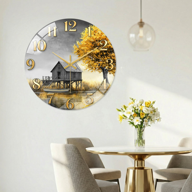Horloge murale en verre Lake House, 40 x 40 cm (15,7 x 15,7 pouces)