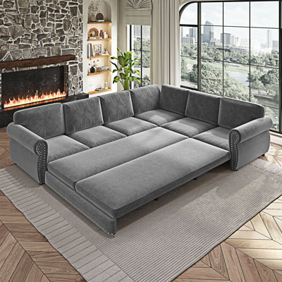 Upholstered Convertible Sleeper Sofa Couch with Pull-Out Bed