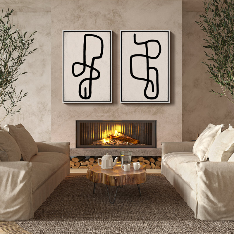 "Minimalist Black Line", reproduction d'art encadrée neutre, 2 pièces, art mural encadré, H 24 po x l 16 po, Blanc
