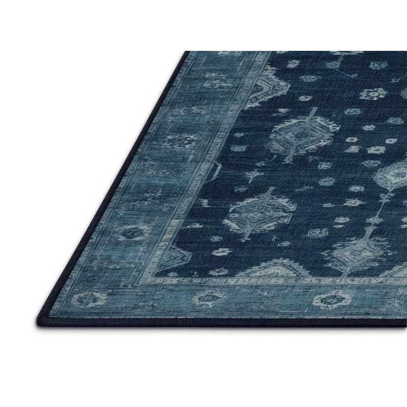 Machine Washable Overdyed Blue Area Rug, Rectangle 8' x 12'