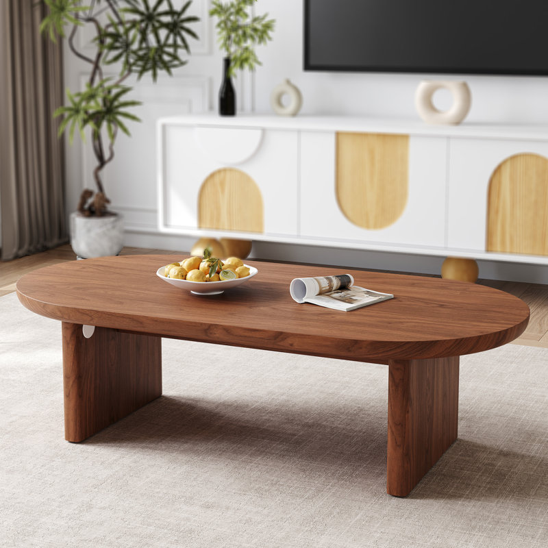 Table basse ovale en noyer de 47,2 po, table basse moderne en bois de style Mid-Century avec base robuste pour le salon