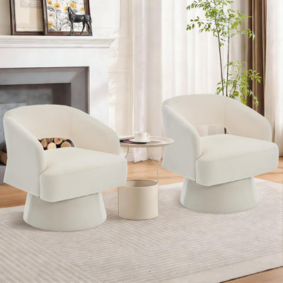 Modern Swivel Barrel Accent Chair, 360° Upholstered Armchair with Striped Backrest & Plush Padding