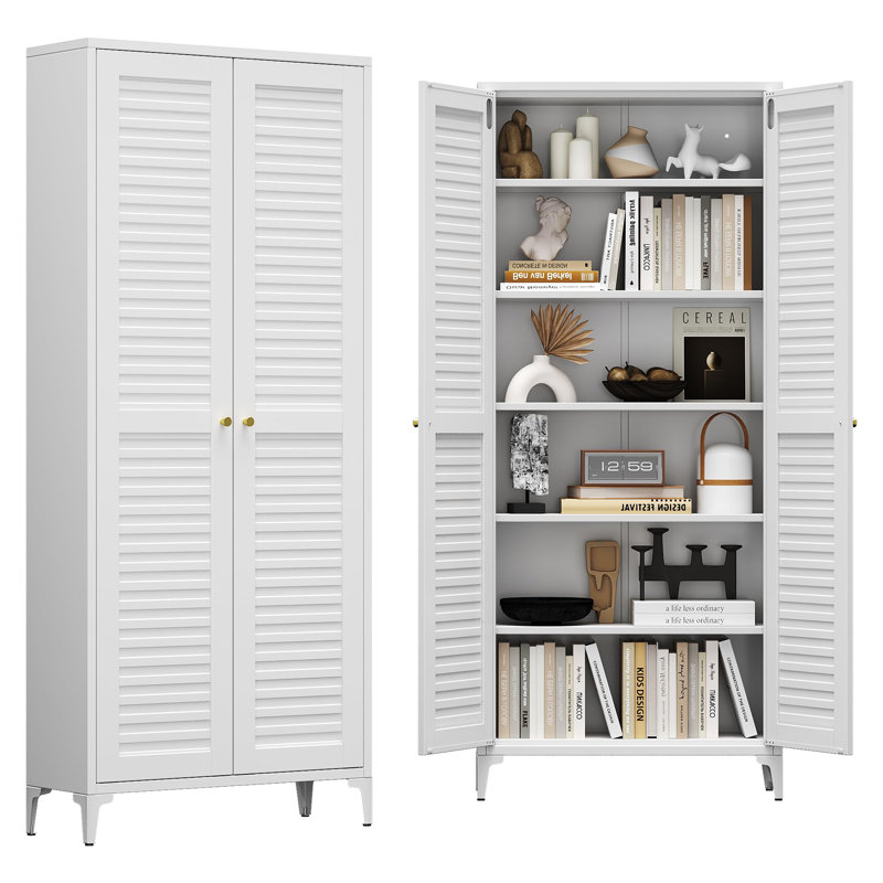 Armoire de rangement de cuisine avec 2 portes, armoires de rangement en métal avec tablettes réglables pour la cuisine, la maison, assemblage requis, blanc