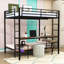 Lit double superposé double au-dessus d'un lit double avec bureau d'étude, tablettes, ports de charge intégrés-1560150213