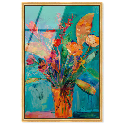 "Bold and Bright Flower Vase", encadré or, verre acrylique encadré en verre ultrabrillant par Art Remedy, cadre doré, 10 x 15