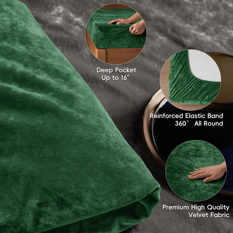 PHF Truly Velvet Fitted Sheet, Luxury Super Soft Cozy Fuzzy Fleece Bottom Sheet, Deep Pocket Up to 16",Strenghth Elastic Band, Suitable for Fall Winter Spring,No Pillowcases