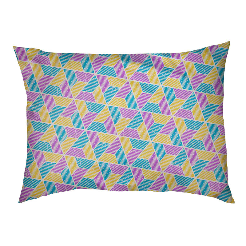 Coussin pour chien Byrge Trapezoids, Moyen (l 28 po x P 18 po x H 19,5 po), Bleu / jaune / violet