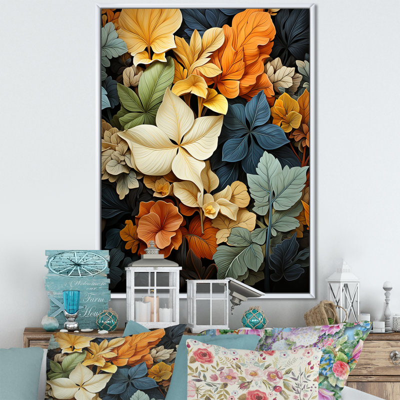 Feuilles d'automne, palette en sourdine - impression, H 20 po x l 12 po x P 1 po, Cadre flottant blanc