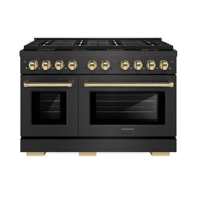 ZLINE Autograph 48 in. Paramount DuoPro Gas Range in Black Satin Stainless Steel and Gold Accents
