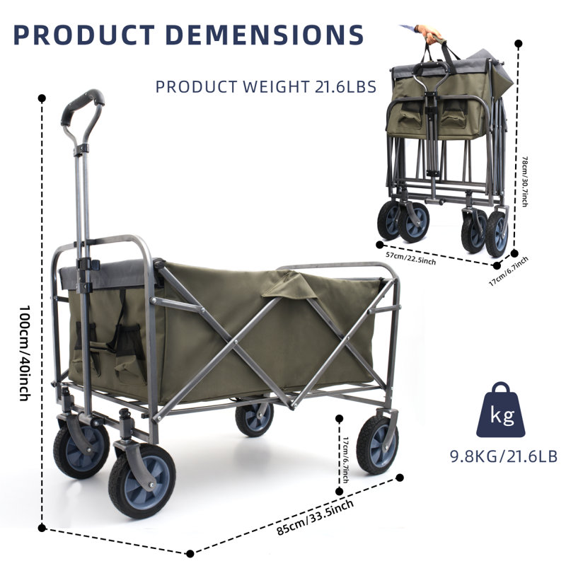 Chariot de camping pliant polyvalent pour l'extérieur, Vert
