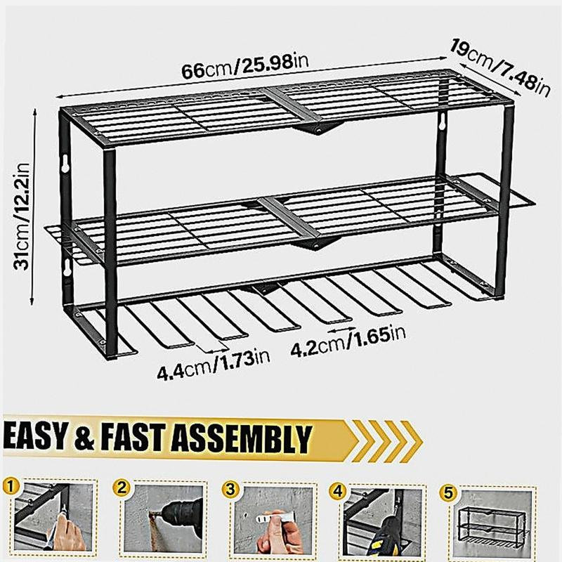 Rangement robuste pour outils électriques en métal avec 7 porte-perceuses, support de rangement pour outils sans fil, tablette d'atelier avec panneau perforé compatible, cadeau de Saint-Valentin pour homme