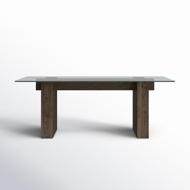 Koenig Glass Top Solid Wood Base Dining Table