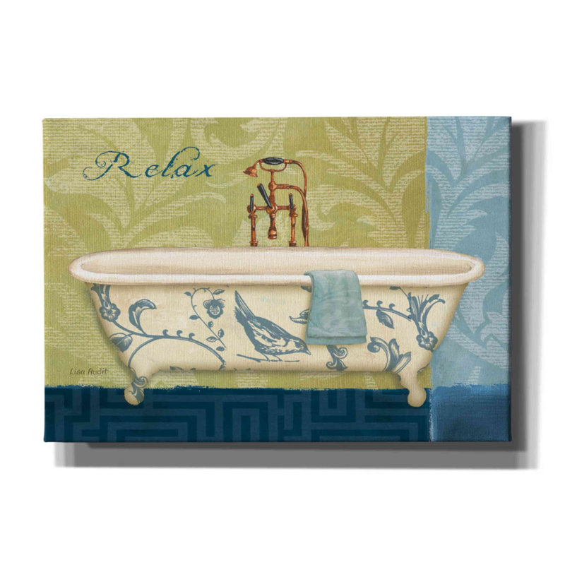 «Blue Botanical Bath II» par Lisa Audit, art mural sur toile, H 18 po x l 26 po x P 0,75 po