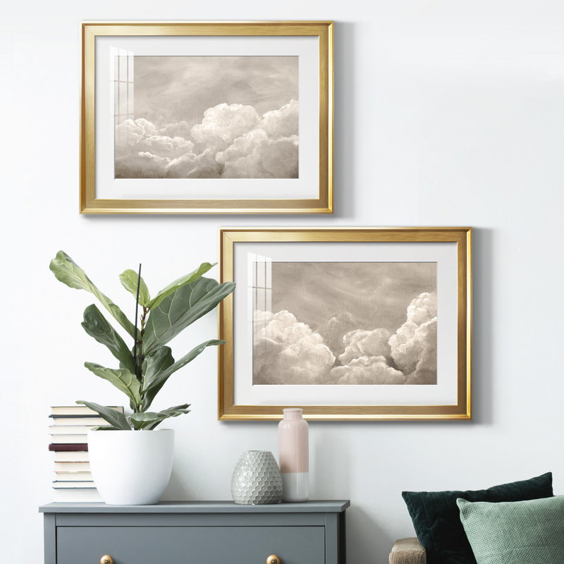 Painted Clouds I - Ensemble de 2 reproductions de cadres photo, Cadre doré, H 42,5 po x l 61 po x P 1 po